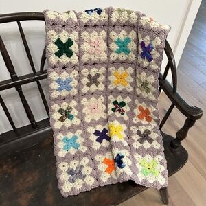 Beautiful Handmade Crochet GRANNY SQUARE Afghan Lap‎ Throw Blanket 58" x 24"